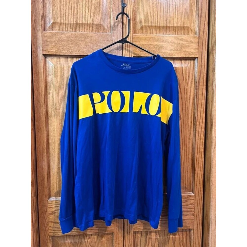Royal blue polo Ralph Lauren classic fit long sleeve t shirt yellow logo men’s L